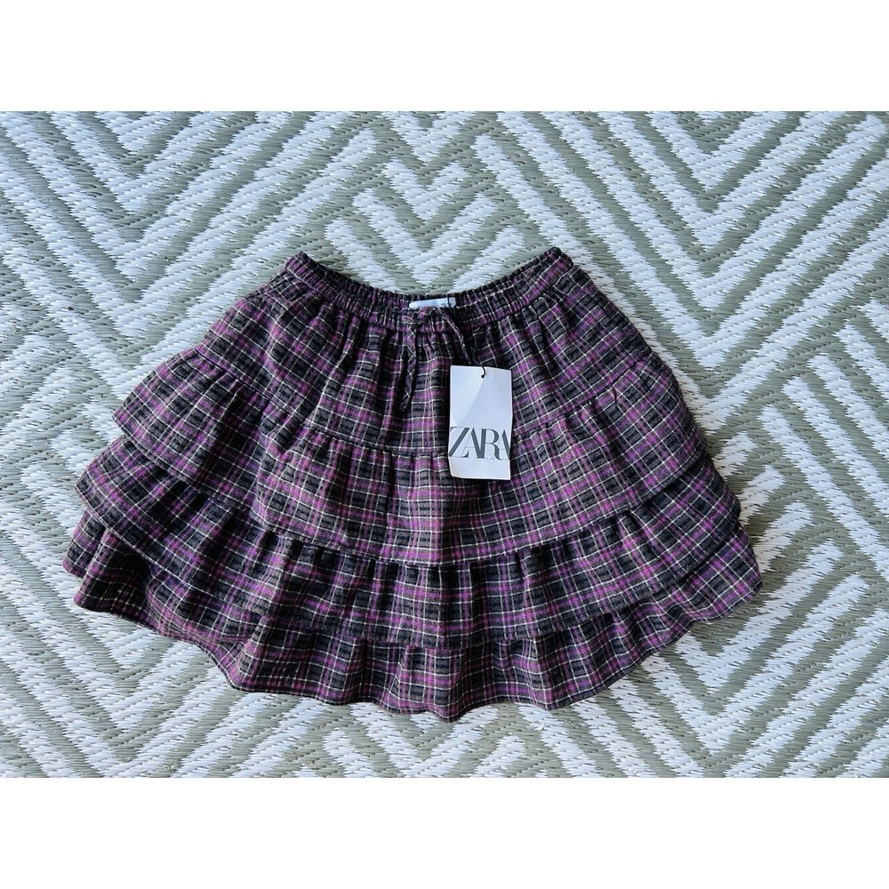 New Zara plaid tiered mini skirt Girls 13-14